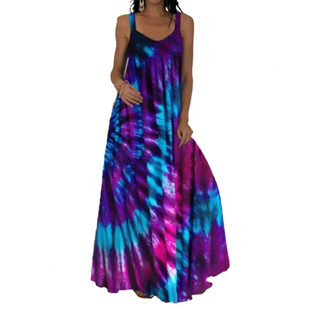 

V Neck Tie Dye Sling Long Dress Female Flower Butterflies Print Floor Length Maxi Dress Sundress Dresses for Women 2021