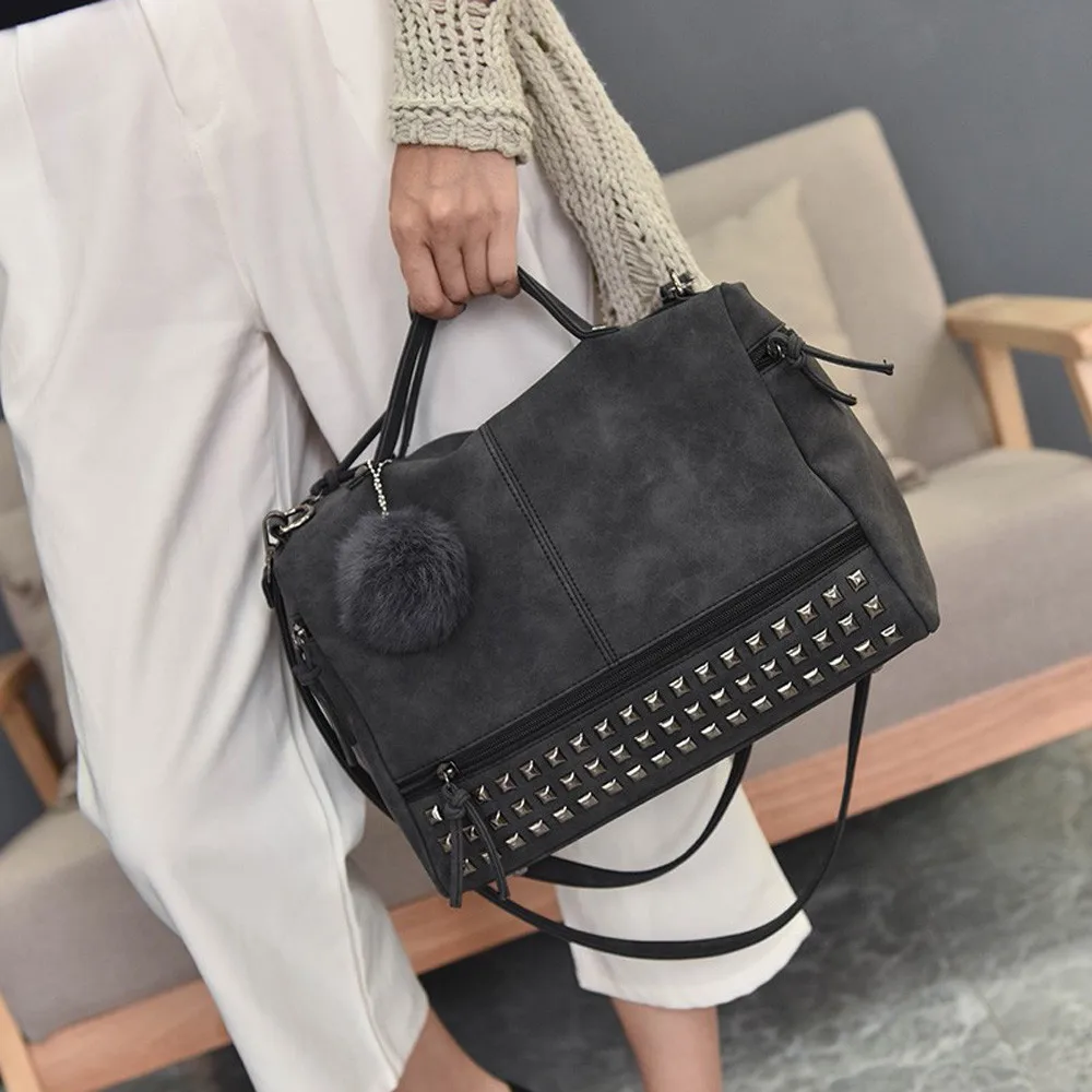 Vintage PU Leather Women's Bag Rivet Larger Ladies Handbags Hair Ball Shoulder Bag Motorcycle Crossbody Bags #T
Vintage PU Leather Women's Bag Rivet Larger Ladies Handbags Hair Ball Shoulder Bag Motorcycle Crossbody Bags #T