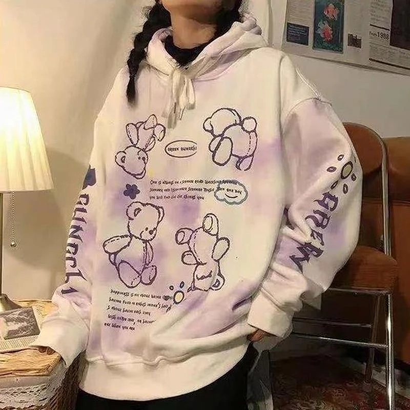 Women's Hoodie, large sweater, lovely pink bear print, Harajuku retro style, youth clothing, tie dyeing, spring and autumn, 2021
Women's Hoodie, large sweater, lovely pink bear print, Harajuku retro style, youth clothing, tie dyeing, spring and autumn, 2021