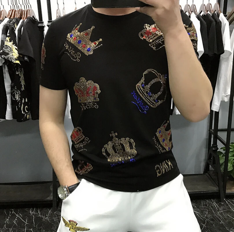 European style hot drill fit short sleeve t-shirt men's fashion cool bottoming T-shirt top summer
European style hot drill fit short sleeve t-shirt men's fashion cool bottoming T-shirt top summer