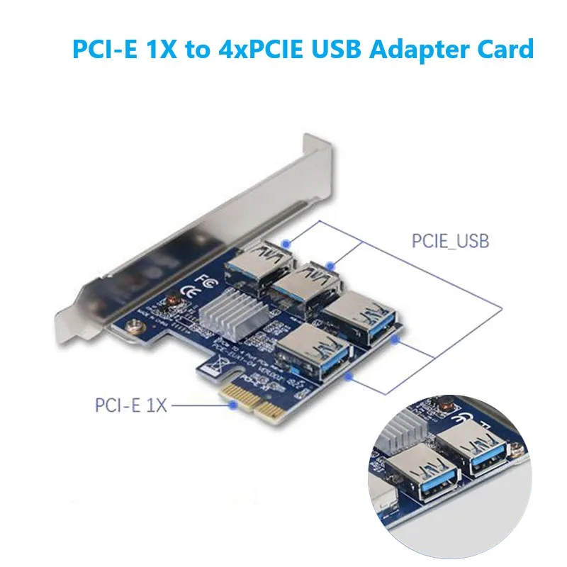PCI-E 1 to 4 Riser Card 4 Ports USB HUB PCI Express 1X Expansion Adapter for Linux Windows DOS GUP Computer Motherboard Mining
PCI-E 1 to 4 Riser Card 4 Ports USB HUB PCI Express 1X Expansion Adapter for Linux Windows DOS GUP Computer Motherboard Mining