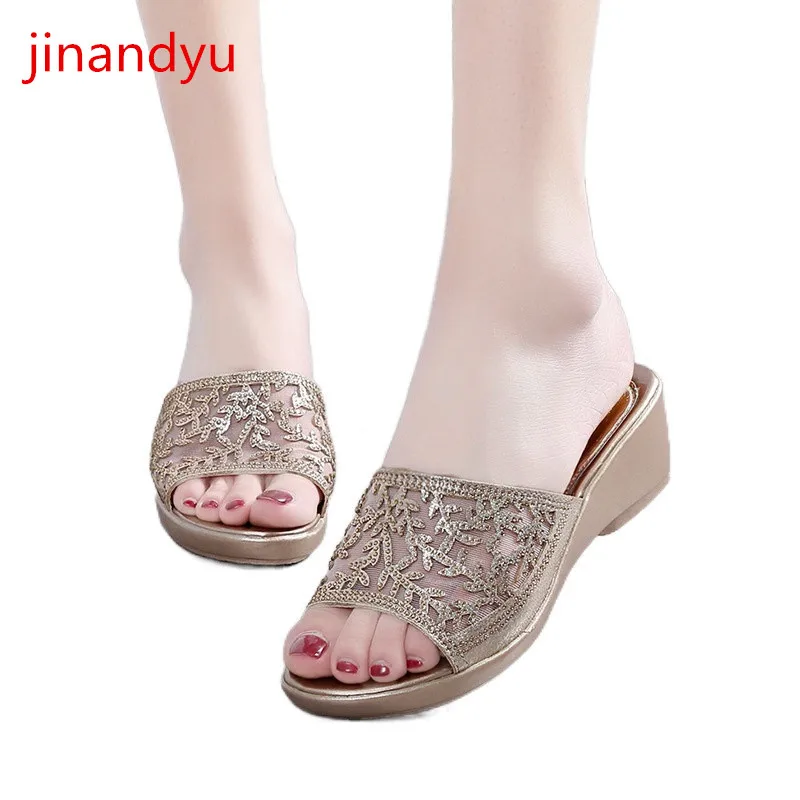 Rhinestone Heels Woman Slippers Platform Slide Sandals Fashion Casual Summer Shoes Gold Black Heels Comfy Women Wedge Sandals
Rhinestone Heels Woman Slippers Platform Slide Sandals Fashion Casual Summer Shoes Gold Black Heels Comfy Women Wedge Sandals