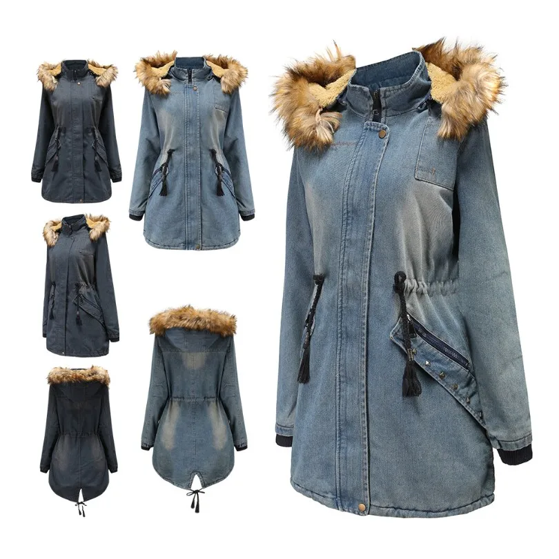 Women's Jacket Winter Female Large Size Loose Denim Cotton Padded Hooded Coat Fur Collar Long Thicken Velvet Outerwear
Women's Jacket Winter Female Large Size Loose Denim Cotton Padded Hooded Coat Fur Collar Long Thicken Velvet Outerwear