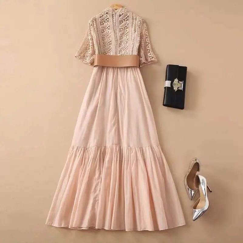 IVY HE 2021 Fashion Runway Summer Women High Waist Sashes Lace O Neck Patchwork Female Elegant Long Party Dresses Traf Robe ZA 
IVY HE 2021 Fashion Runway Summer Women High Waist Sashes Lace O Neck Patchwork Female Elegant Long Party Dresses Traf Robe ZA