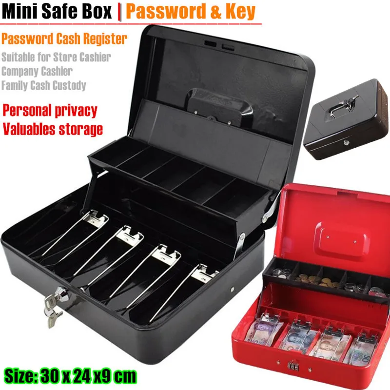 XL:30x24cm Metal Mini Safe Box Key Lock Store Money Coin Cashier 2-layer Fold Password Cash Register Jewellery Bank Card Storage
XL:30x24cm Metal Mini Safe Box Key Lock Store Money Coin Cashier 2-layer Fold Password Cash Register Jewellery Bank Card Storage