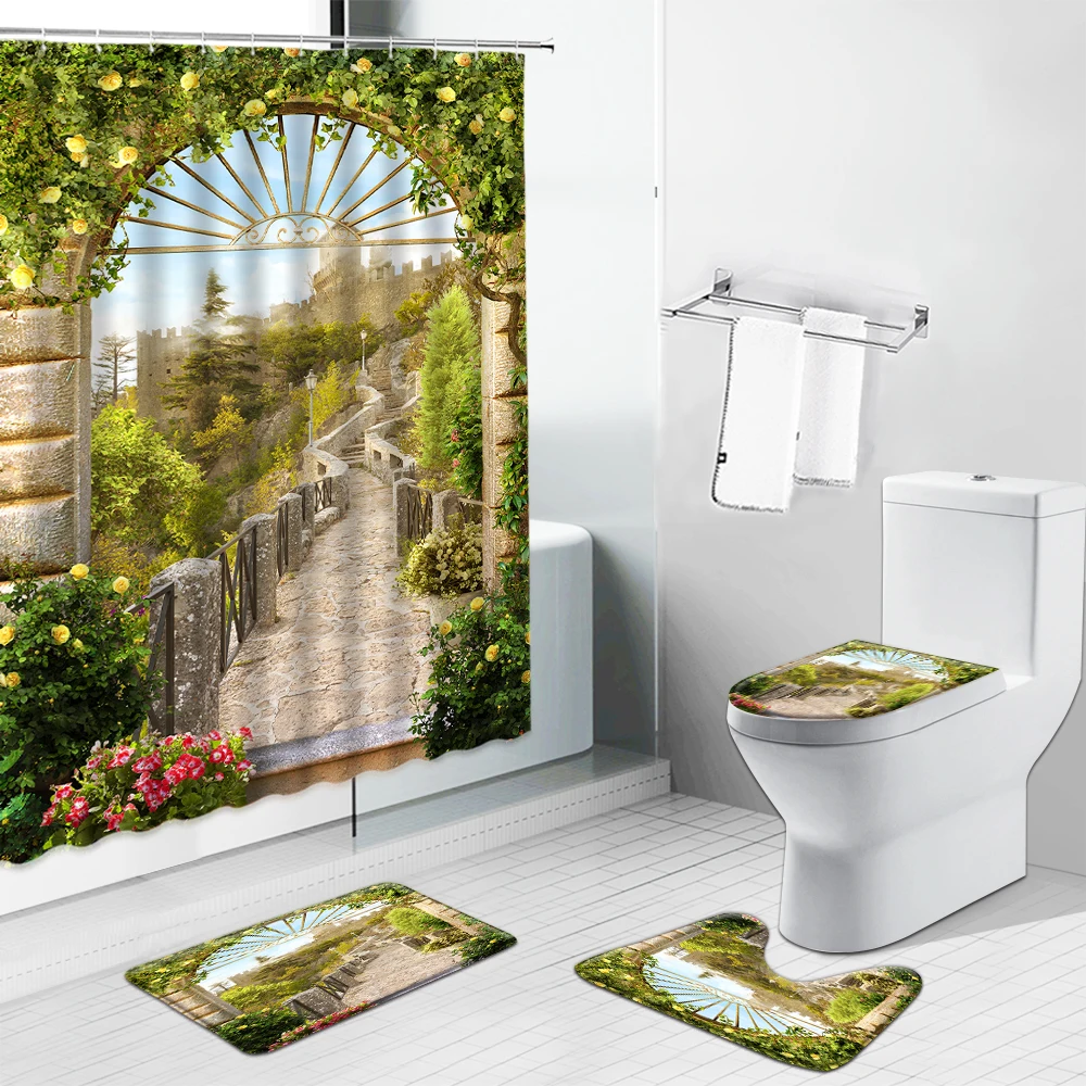 Flower Plant Scenery Ocean Arched Door Shower Curtain Set European Style Building Rural Landscape Bathroom Bath Mat Toilet Cover
Flower Plant Scenery Ocean Arched Door Shower Curtain Set European Style Building Rural Landscape Bathroom Bath Mat Toilet Cover