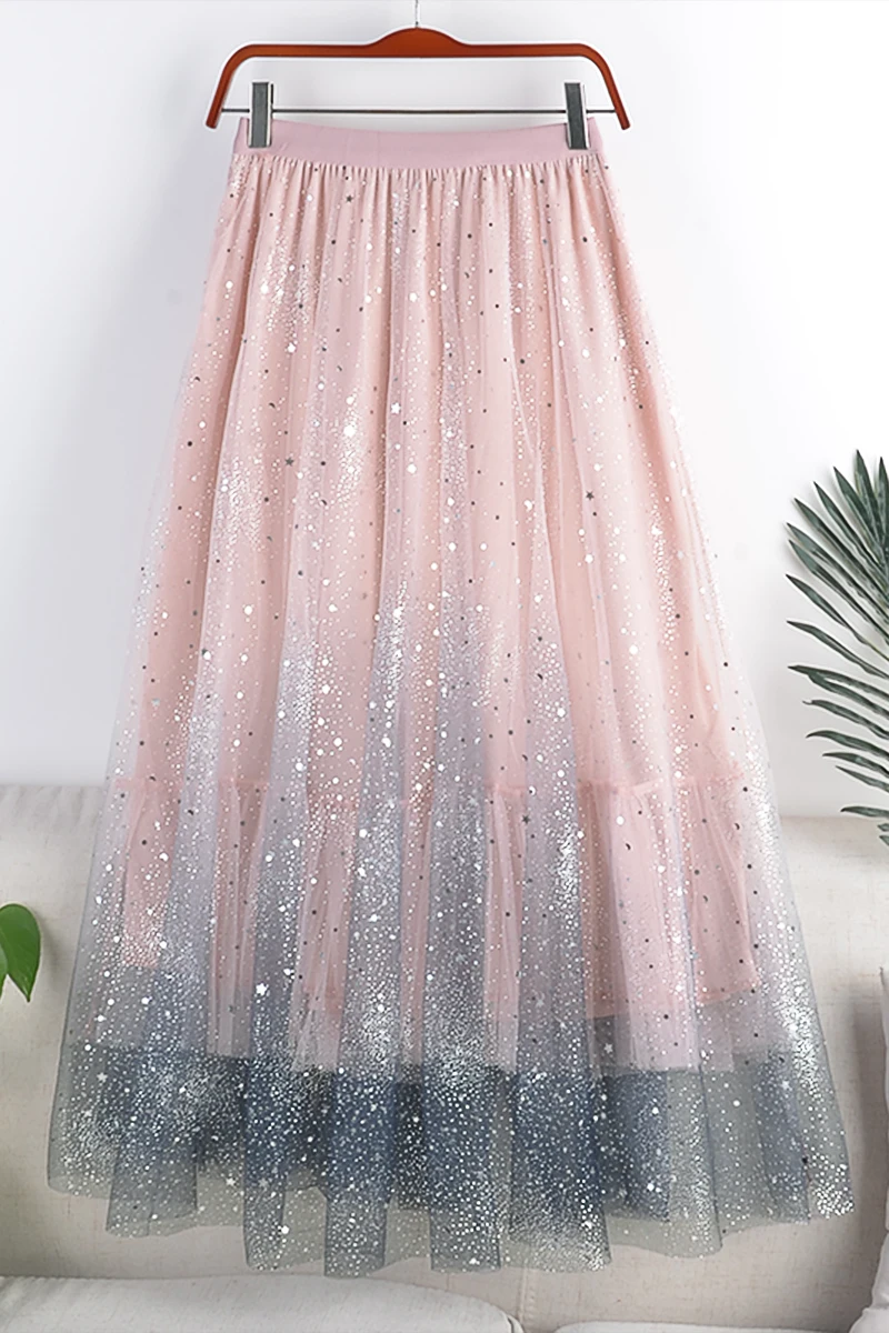 Mid-Length Skirt Spring Autumn Women'S New High Waist Super Fairy Gradient Double-Layer Mesh Shiny Skirt 388
Mid-Length Skirt Spring Autumn Women'S New High Waist Super Fairy Gradient Double-Layer Mesh Shiny Skirt 388