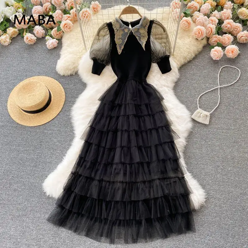 Black tulle cascading Ruffle Dress summer Womens turn down collar slim fit solid ball gown dresses runway dresses 2021
Black tulle cascading Ruffle Dress summer Womens turn down collar slim fit solid ball gown dresses runway dresses 2021