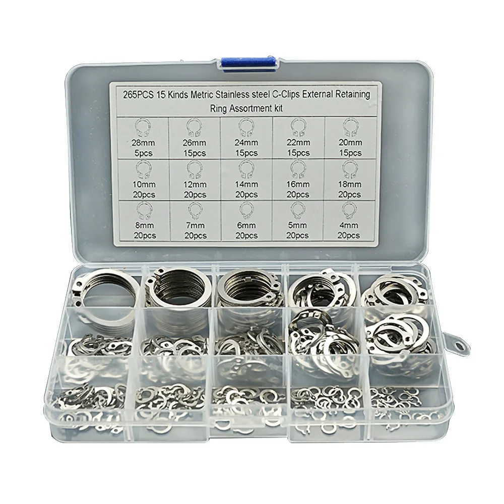 265Pcs C-Clip Snaps Internal External Retaining Circlips A2 C-Clip Washers Snap Retaining Ring Assortment Kit M4~M28
265Pcs C-Clip Snaps Internal External Retaining Circlips A2 C-Clip Washers Snap Retaining Ring Assortment Kit M4~M28