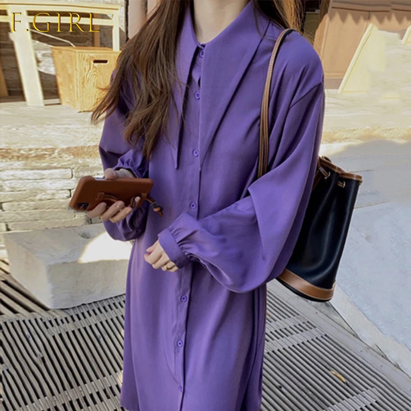 Women Dress 2021 Korean Fashion Chic Violet Pointed Neck Single Breasted Casual Loose Lantern Sleeves Shirt Dresses
Women Dress 2021 Korean Fashion Chic Violet Pointed Neck Single Breasted Casual Loose Lantern Sleeves Shirt Dresses