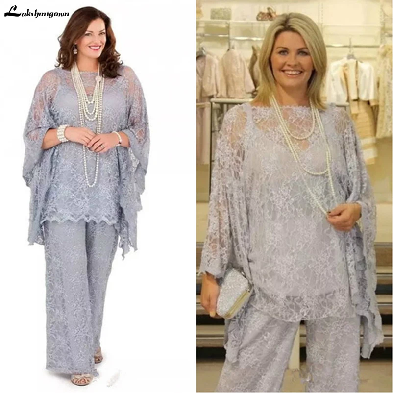 Lace Mother of the Bride Pant Suits Long Sleeves Three Pieces Silver Gray Wedding Guest Dresses Plus Size vestido marsala 
Lace Mother of the Bride Pant Suits Long Sleeves Three Pieces Silver Gray Wedding Guest Dresses Plus Size vestido marsala
