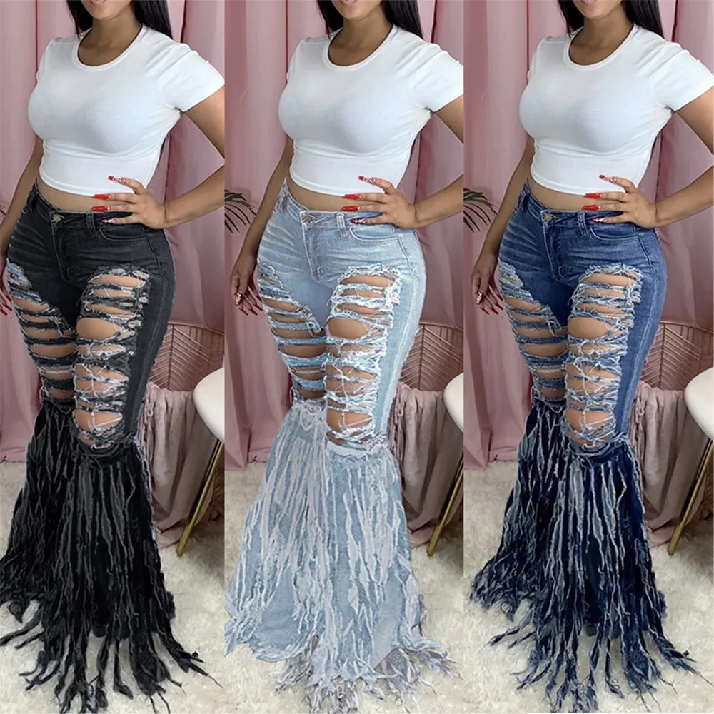 Tassel Ripped Jeans for Women High Waist Jeans Vintage Flare Jeans Holes Bell Bottom Jeans Denim Pants Female Trousers Retro
Tassel Ripped Jeans for Women High Waist Jeans Vintage Flare Jeans Holes Bell Bottom Jeans Denim Pants Female Trousers Retro