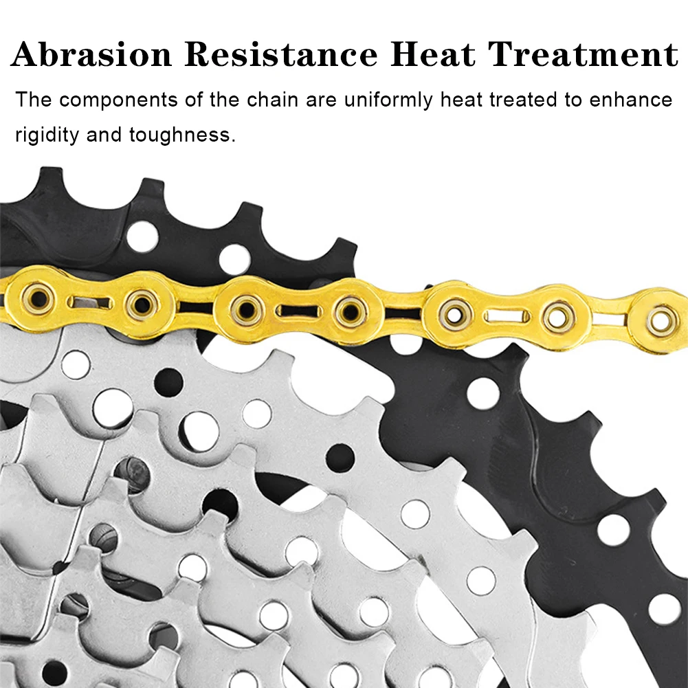 10/11 Bicycle Chain Full Hollow Mountain Road Ultra Light 116L Gold and Silver Wear-resisting
10/11 Bicycle Chain Full Hollow Mountain Road Ultra Light 116L Gold and Silver Wear-resisting