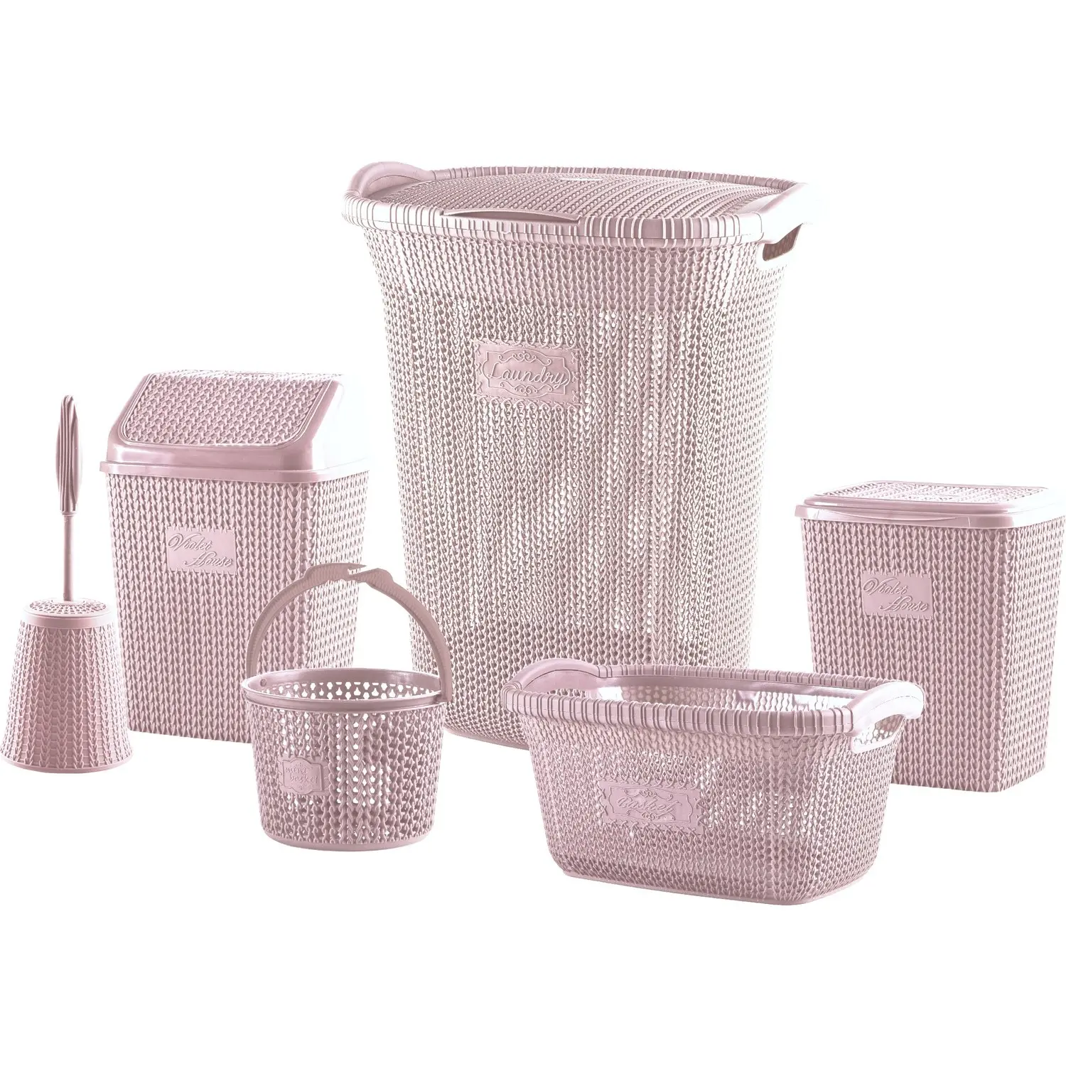 Violetta 6 Piece Bathroom Set Brown Pink White Dirty Basket Detergent Box Square Saddle latch Basket WC Brush Waste Bin
Violetta 6 Piece Bathroom Set Brown Pink White Dirty Basket Detergent Box Square Saddle latch Basket WC Brush Waste Bin