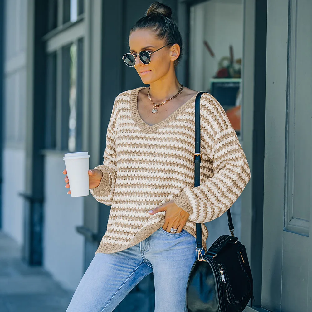 Women's Autumn Pullover Sweater Casual Fashion Simple Commuter Style V-neck Long-sleeved Stitching Contrast Color Knitted Top
Women's Autumn Pullover Sweater Casual Fashion Simple Commuter Style V-neck Long-sleeved Stitching Contrast Color Knitted Top