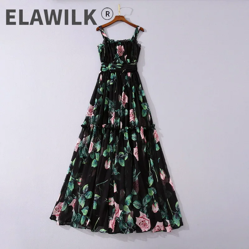 2021 Summer runways floral print Chiffon dress High quality women's Slip dress B978 
2021 Summer runways floral print Chiffon dress High quality women's Slip dress B978