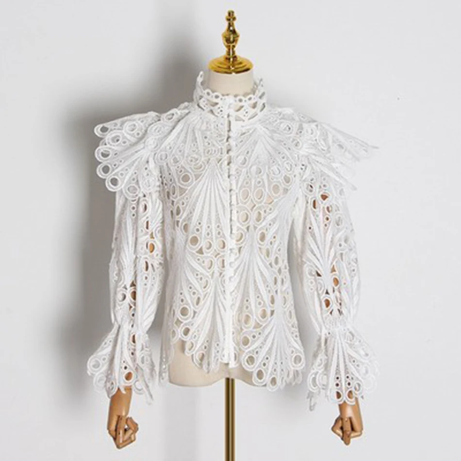 High Quality Women'S 2020 Spring And Autumn Hollow See-Through Shirt Sexy Retro Standing Long Sleeve Single Breasted Party Shirt
High Quality Women'S 2020 Spring And Autumn Hollow See-Through Shirt Sexy Retro Standing Long Sleeve Single Breasted Party Shirt