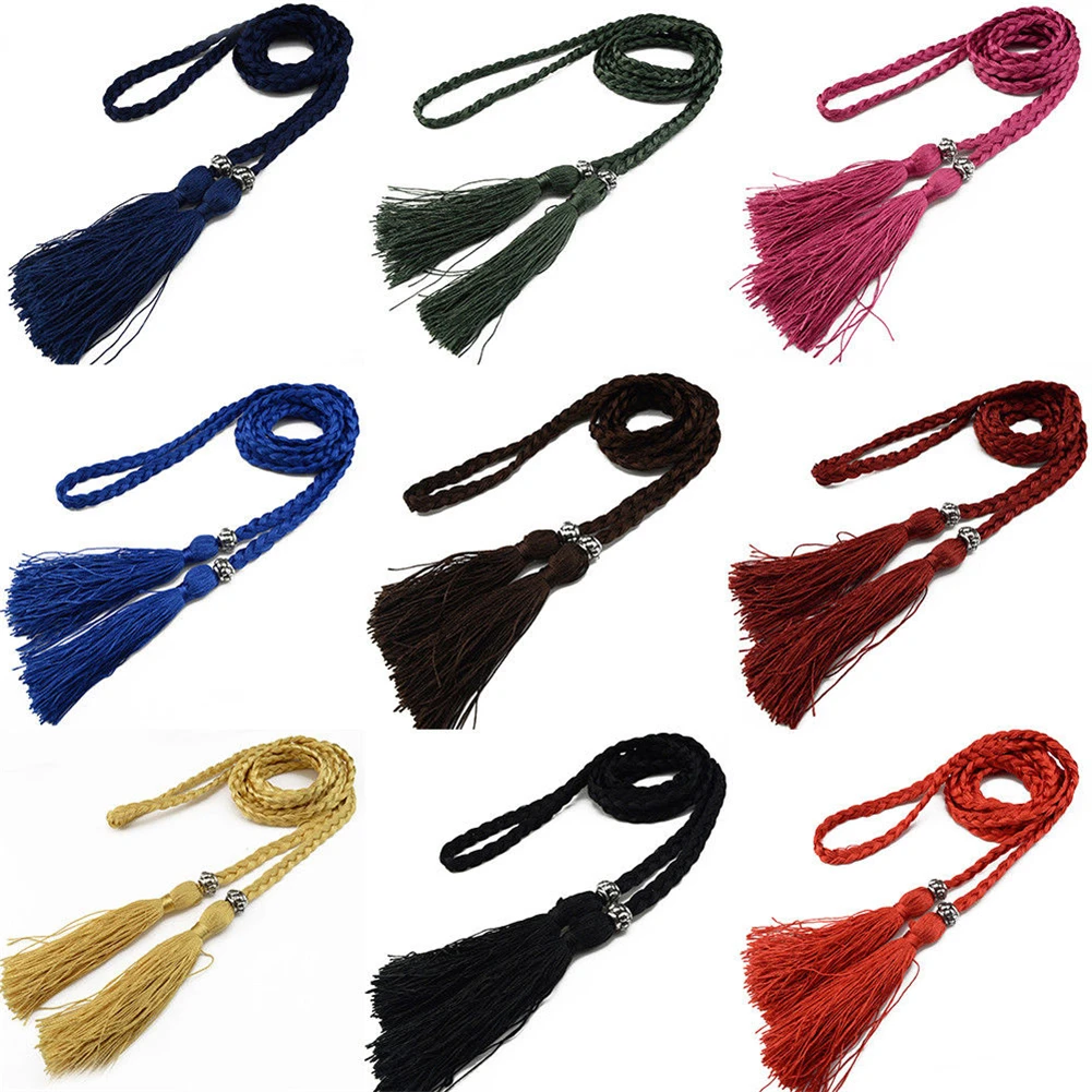 

1PC Waist chain 160cm Woven Tassel Waistband Braided Belt Hot Sale waist rope Women decorated waist Ladies Tassles Belts