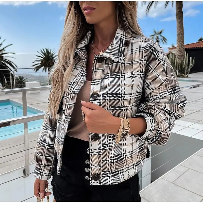 Women Plaid Cropped Jakcet Autumn Winter Long Sleeve Single-breasted Check Loose Outwear Lady Vintage Chic Elegant Short Coats
Women Plaid Cropped Jakcet Autumn Winter Long Sleeve Single-breasted Check Loose Outwear Lady Vintage Chic Elegant Short Coats