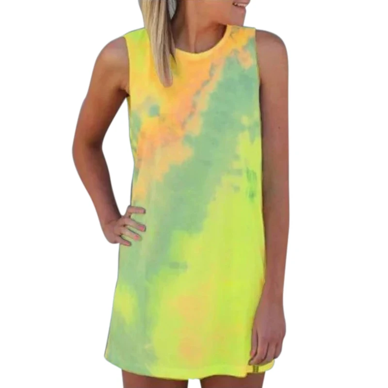 Tie Dye Print Dress Women New Sleeveless Summer Dress Ladies Casual Loose Mini Party Dress Vestidos 
Tie Dye Print Dress Women New Sleeveless Summer Dress Ladies Casual Loose Mini Party Dress Vestidos