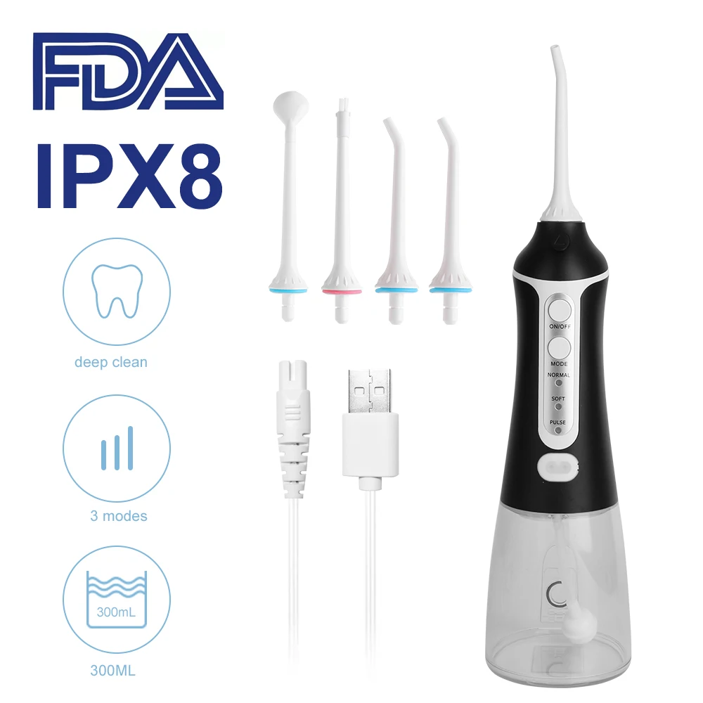 Portable Oral Irrigator Water Flosser USB Rechargeable 300ML Water Tank IPX8 Waterproof Teeth Cleaner with 4Pcs Dental Nozzles
Portable Oral Irrigator Water Flosser USB Rechargeable 300ML Water Tank IPX8 Waterproof Teeth Cleaner with 4Pcs Dental Nozzles