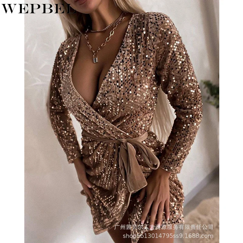 Женское сексуальное платье WEPBEL с блестками, одежда для ночного клуба, женское элегантное мини-платье с длинным рукавом, глубоким V-образным ...
Женское сексуальное платье WEPBEL с блестками, одежда для ночного клуба, женское элегантное мини-платье с длинным рукавом, глубоким V-образным ...
