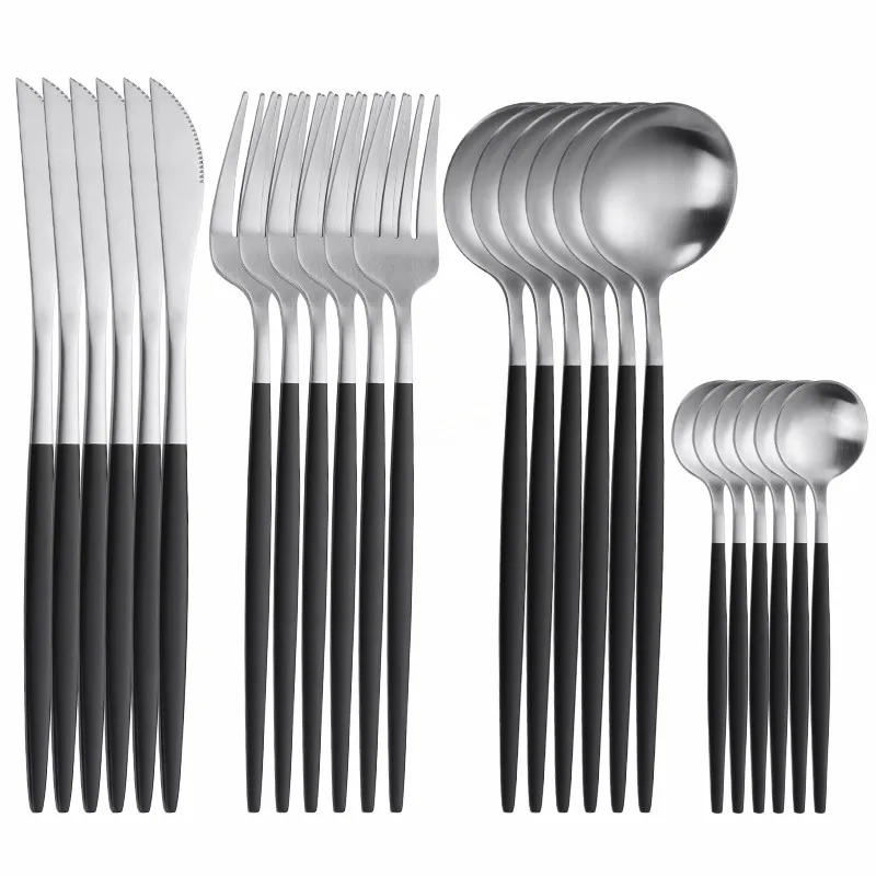 Western Cutlery Set 24Piece Black Silver Kitchen Tableware Set 18/10 Stainless Steel Dinnerware Set Knifes Forks Spoons Flatware
Western Cutlery Set 24Piece Black Silver Kitchen Tableware Set 18/10 Stainless Steel Dinnerware Set Knifes Forks Spoons Flatware