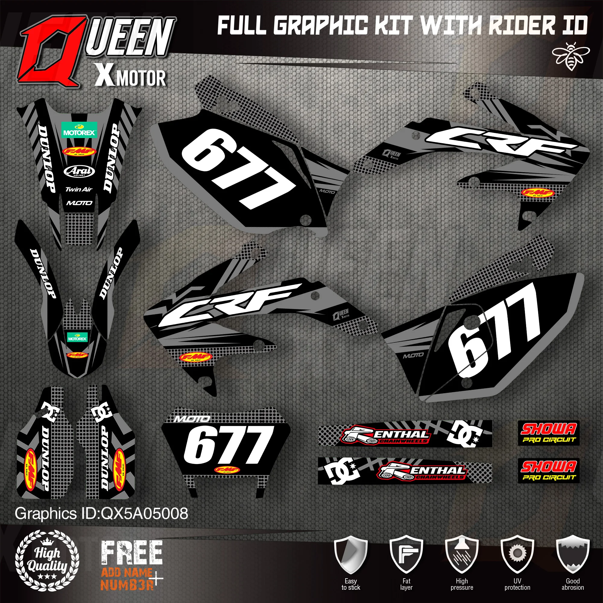 QUEEN X MOTOR Custom Team графические фоны, наклейки, Набор наклеек для HONDA 2005-2007 2008-2015 2016 2017 2018 CRF450X 008
QUEEN X MOTOR Custom Team графические фоны, наклейки, Набор наклеек для HONDA 2005-2007 2008-2015 2016 2017 2018 CRF450X 008
