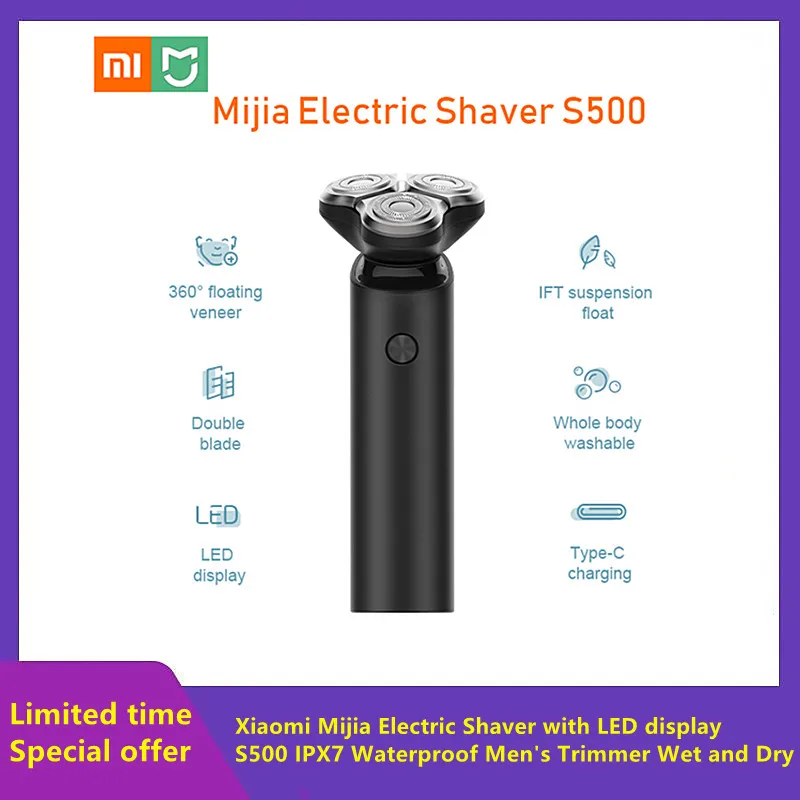 Xiaomi Mijia Electric Shaver S500 IPX7 Waterproof Men's Shaver Trimmer Wet and Dry, Easy to Carry and Clean LED Display
Xiaomi Mijia Electric Shaver S500 IPX7 Waterproof Men's Shaver Trimmer Wet and Dry, Easy to Carry and Clean LED Display