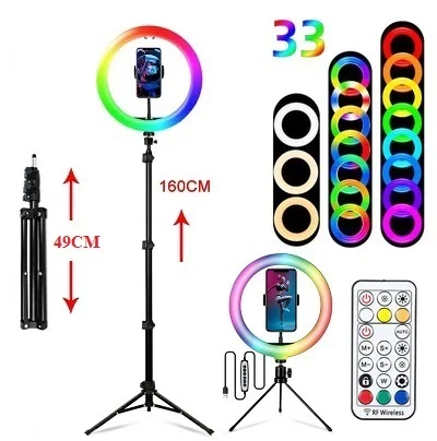 10 "RGB светодиодный кольцевой светильник штатив RGB 33 Цвета видео с регулируемой