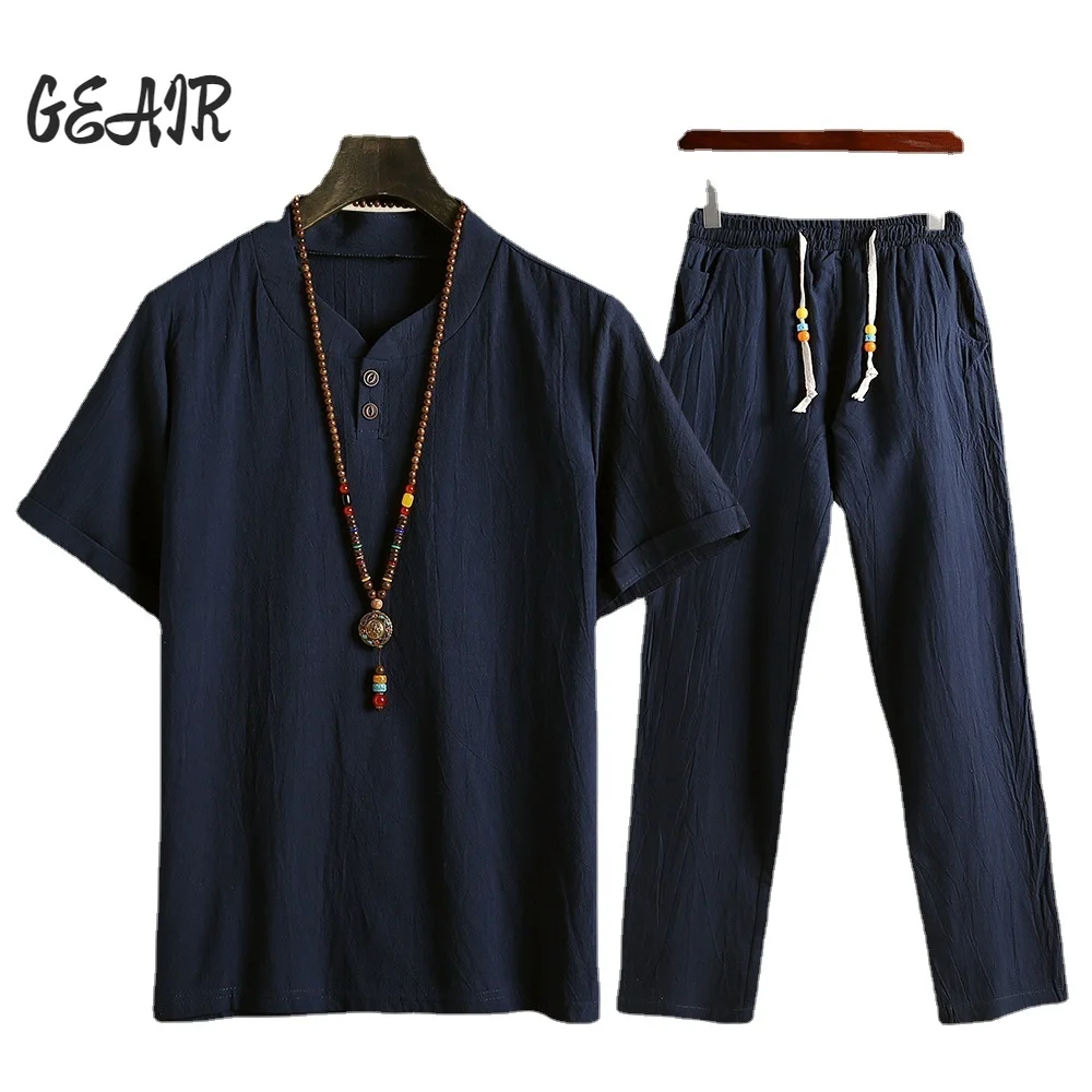Summer Plus Size Cotton Linen Suit Men's Short-sleeved T-shirt Pants Two-piece Packed Men's Clothing Islam Muslim Clothers Man
Summer Plus Size Cotton Linen Suit Men's Short-sleeved T-shirt Pants Two-piece Packed Men's Clothing Islam Muslim Clothers Man