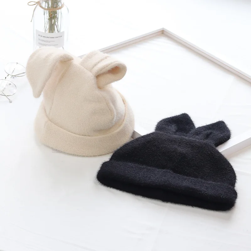 

Parent Child Cute Rabbit Ears Women Hat Winter Warm Plus Velvet Japanese Style Kawaii Chenille Woolen Cap Female Knitted Gorro