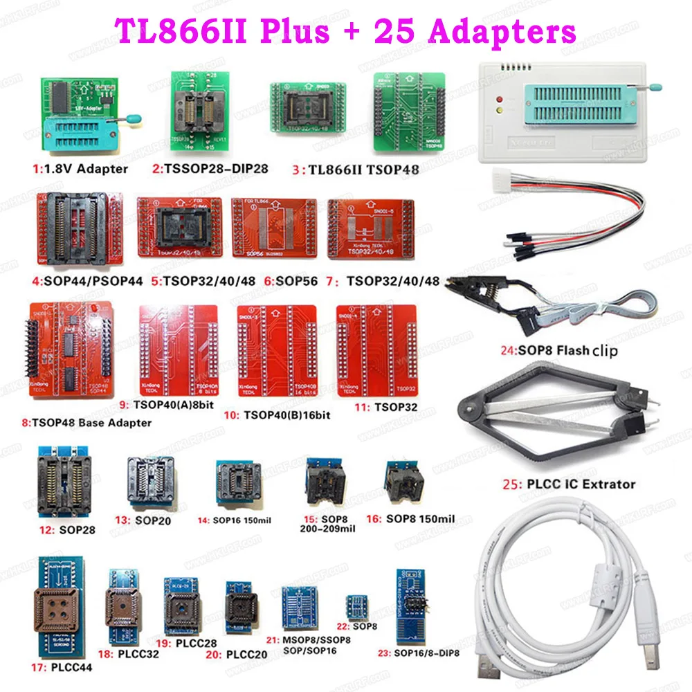 Универсальный USB программатор Minipro TL866II Plus, поддержка NAND Flash AVR MCU GAL PIC SPI + 25 адаптеров, зажим для экстрактора
Универсальный USB программатор Minipro TL866II Plus, поддержка NAND Flash AVR MCU GAL PIC SPI + 25 адаптеров, зажим для экстрактора