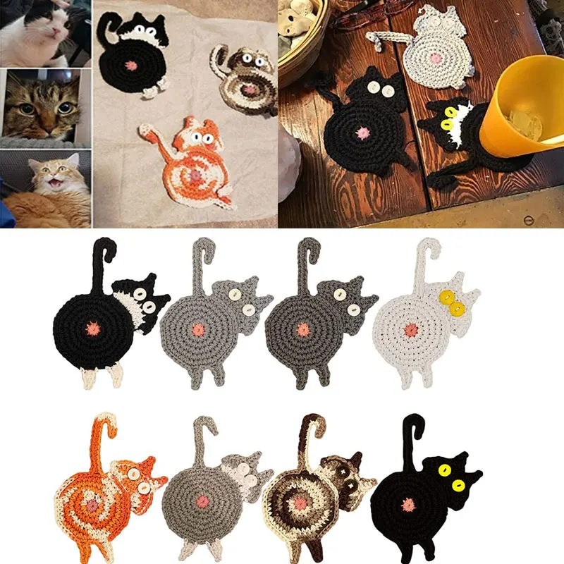 Cat Butt Coaster Funny Handmade Cat Butt Crochet Drink Cup Mat Stain-Resistant Absorbent Bar Coasters Gifts for Cat Lover
Cat Butt Coaster Funny Handmade Cat Butt Crochet Drink Cup Mat Stain-Resistant Absorbent Bar Coasters Gifts for Cat Lover