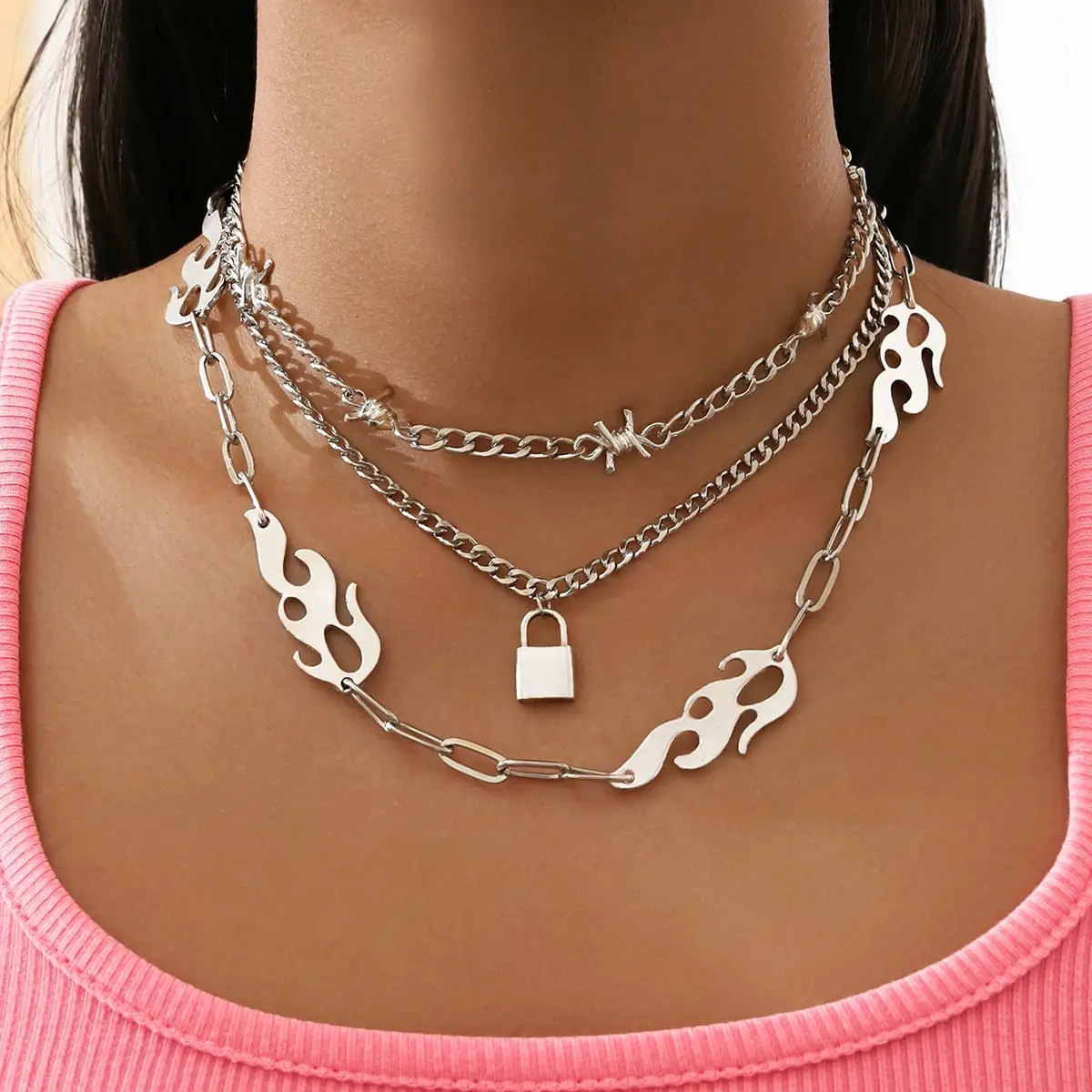 Aprilwell 3 PCs Lock Flame Layered Drop Necklace For Women Aesthetic Silver Color Chain Pendant 2021 Jewelry Gift E-Girl Friend
Aprilwell 3 PCs Lock Flame Layered Drop Necklace For Women Aesthetic Silver Color Chain Pendant 2021 Jewelry Gift E-Girl Friend