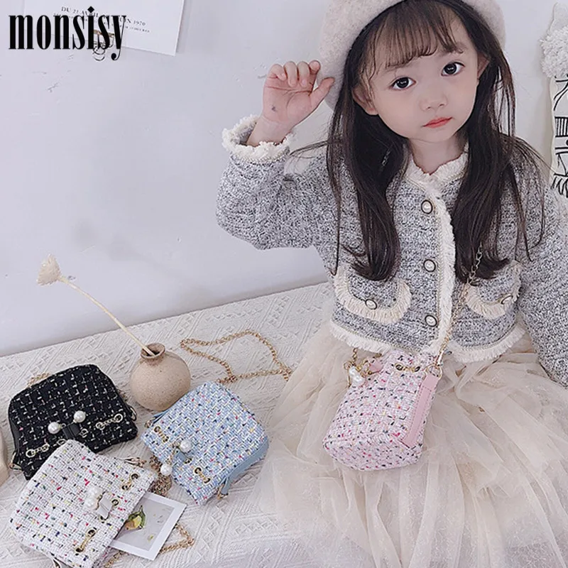 Monsisy/зимние шерстяные сумки через плечо для девочек Роскошная сумочка детей с
