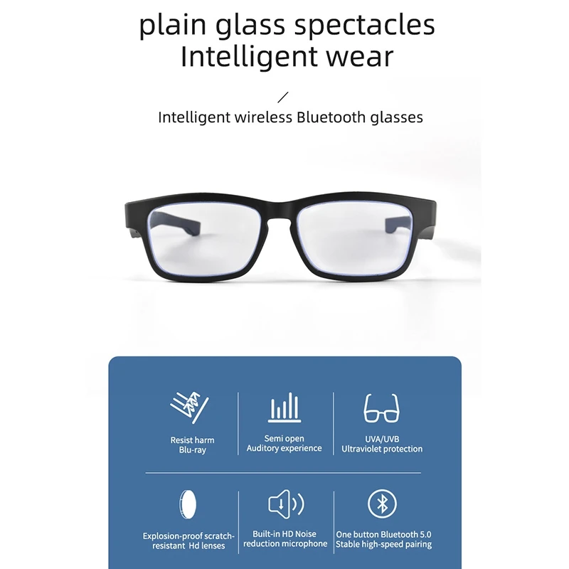 T1 Flat Glasses Wireless Bluetooth Headset 5.0 Binaural Mini Call Mobile Phone Universal Smart Glasses
T1 Flat Glasses Wireless Bluetooth Headset 5.0 Binaural Mini Call Mobile Phone Universal Smart Glasses