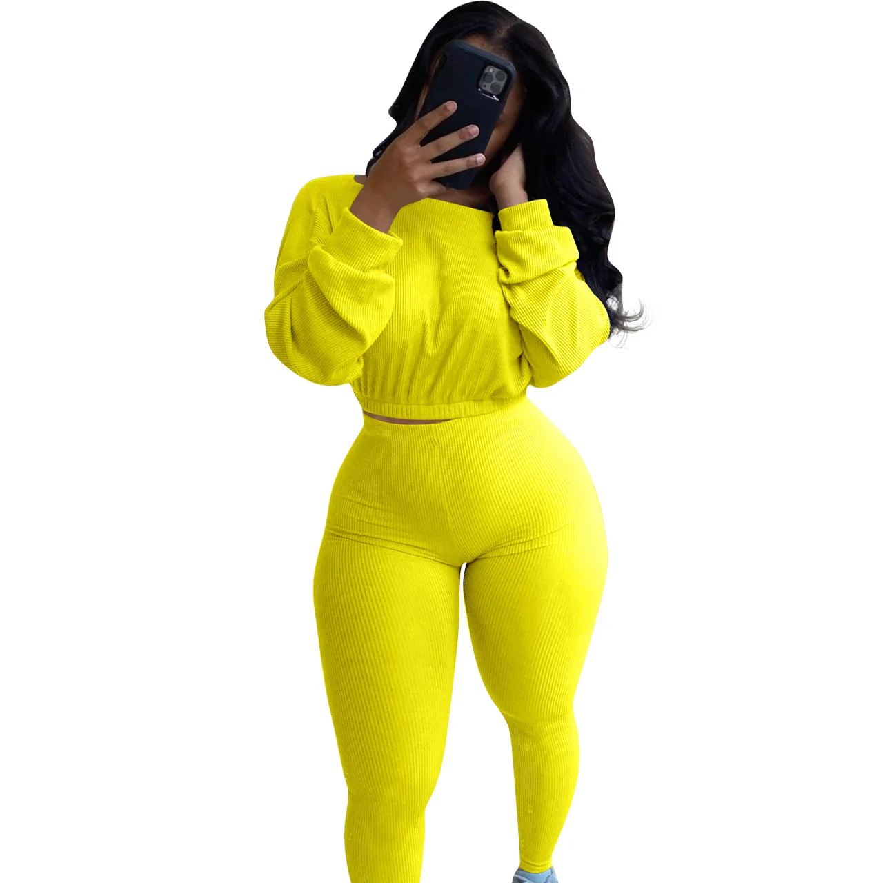 Solid Color Knitted Ribbed Tracksuit Women's Long Sleeve Sweater Top Pencil Pants Suit Active Wear Two Piece Set Fitness Outfits
Solid Color Knitted Ribbed Tracksuit Women's Long Sleeve Sweater Top Pencil Pants Suit Active Wear Two Piece Set Fitness Outfits