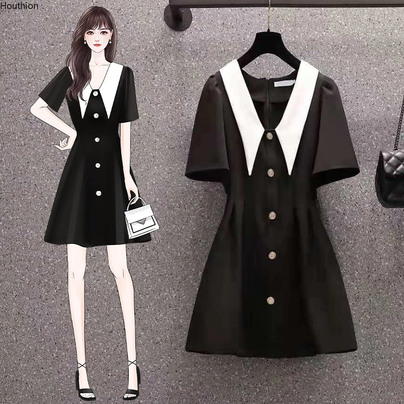 Houthion Women's Dress Pure Color Stitching Short Sleeve Doll Collar Fashion Dresses New Large Size 2021 Summer Korean
Houthion Women's Dress Pure Color Stitching Short Sleeve Doll Collar Fashion Dresses New Large Size 2021 Summer Korean