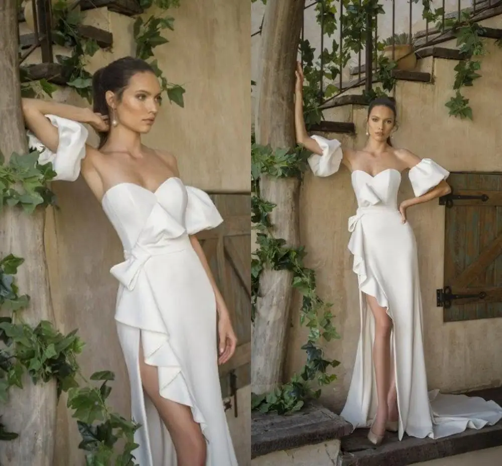 2020 Elegant Satin Sweetheart Ruffles Side Split Sexy Prom Evening Gowns with Detachable Sleeves Fashion vestidos de noiva
2020 Elegant Satin Sweetheart Ruffles Side Split Sexy Prom Evening Gowns with Detachable Sleeves Fashion vestidos de noiva