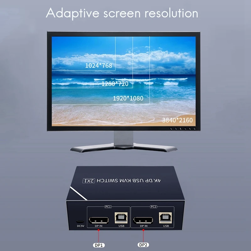 DP Switch KVM Switcher Splitter 2X1 4K HD 60HZ for Mic/Display/Keyboard/Mouse/Speaker/Printer/U Disk and Other Equipment
DP Switch KVM Switcher Splitter 2X1 4K HD 60HZ for Mic/Display/Keyboard/Mouse/Speaker/Printer/U Disk and Other Equipment