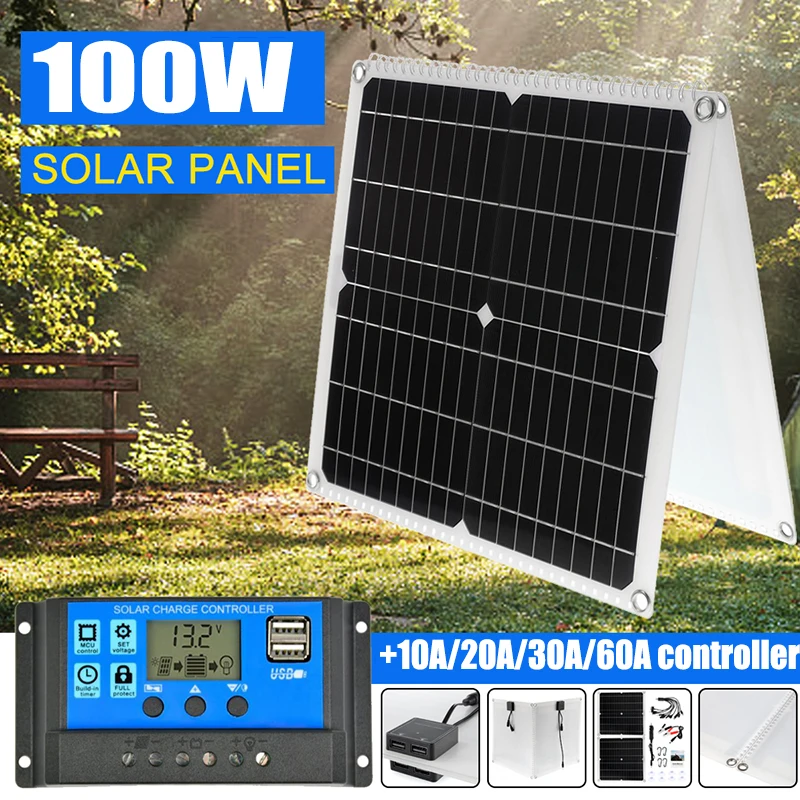 100W (50W*2Pcs) Solar Panel 12V/18V Flexible Foldble Solar Panel USB Portable Solar Cell Kit For Boats Outdoor Camping 
100W (50W*2Pcs) Solar Panel 12V/18V Flexible Foldble Solar Panel USB Portable Solar Cell Kit For Boats Outdoor Camping