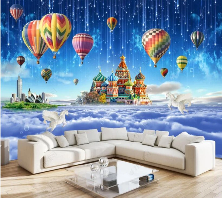

Papel de parede Starry sky castle sky city hot air balloon 3d wallpaper mural,living room tv wall bedroom wall papers home decor