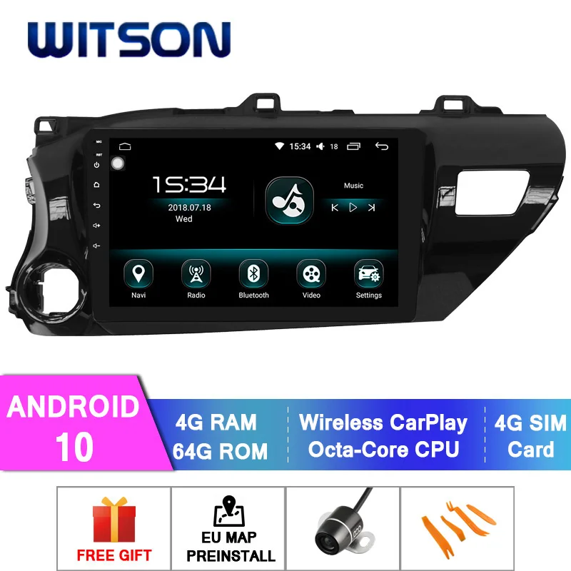 WITSON Android 10 0 4 + 64 Гб 2 "автомобильный DVD GPS для TOYOTA HILUX 2016 (только левая рука)