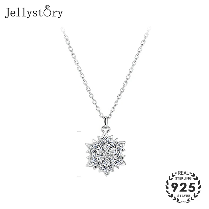 

Jellystory S925 sterling silver necklace with snowflake shaped AAA zircon gemstones pendant jewelry for women wedding engagement