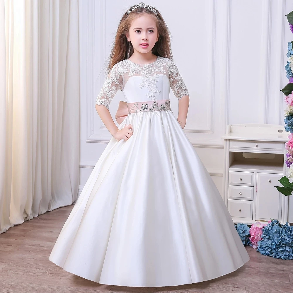 Cute Flower Girl Dresses For Weddings Ball Gown Half Sleeves Appliques Beaded Long First Communion Dresses For Girl Little
Cute Flower Girl Dresses For Weddings Ball Gown Half Sleeves Appliques Beaded Long First Communion Dresses For Girl Little