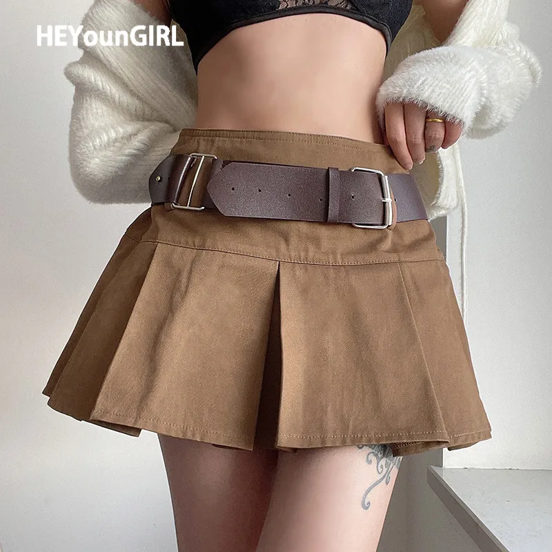 HEYounGIRL Casual Brown Pleated Mini Skirt Ladies High Waisted Short Skirts Womens with Belt Korean Fashion Y2K Summer Street
HEYounGIRL Casual Brown Pleated Mini Skirt Ladies High Waisted Short Skirts Womens with Belt Korean Fashion Y2K Summer Street
