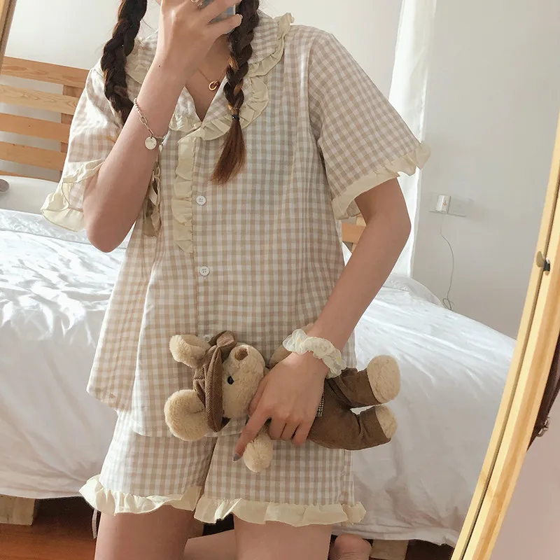 Harajpee Women Pajamas 2021 Summer Girls Japanese Sweet Temperament Ins Style Bow Decoration Short-Sleeved Plaid Home Pajama
Harajpee Women Pajamas 2021 Summer Girls Japanese Sweet Temperament Ins Style Bow Decoration Short-Sleeved Plaid Home Pajama