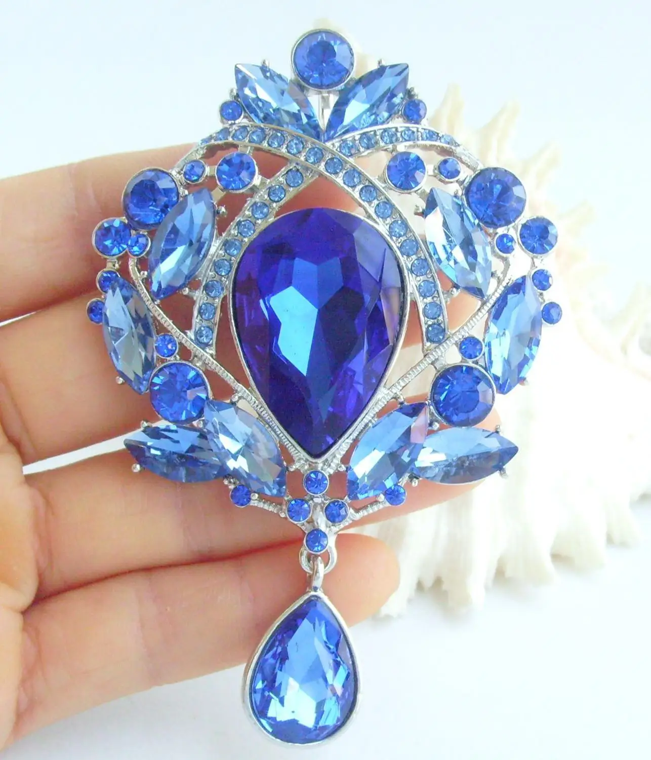 Pretty 3 54 "синий кристалл горного хрусталя булавка кулон EE04082C9|brooch wholesale|brooch rosebrooch