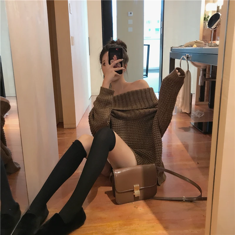 New Winter Sweater Women Pullover Girls Tops Vintage slash neck Autumn sexy Female Knitted Outerwear Warm Sweaters Oversize
New Winter Sweater Women Pullover Girls Tops Vintage slash neck Autumn sexy Female Knitted Outerwear Warm Sweaters Oversize